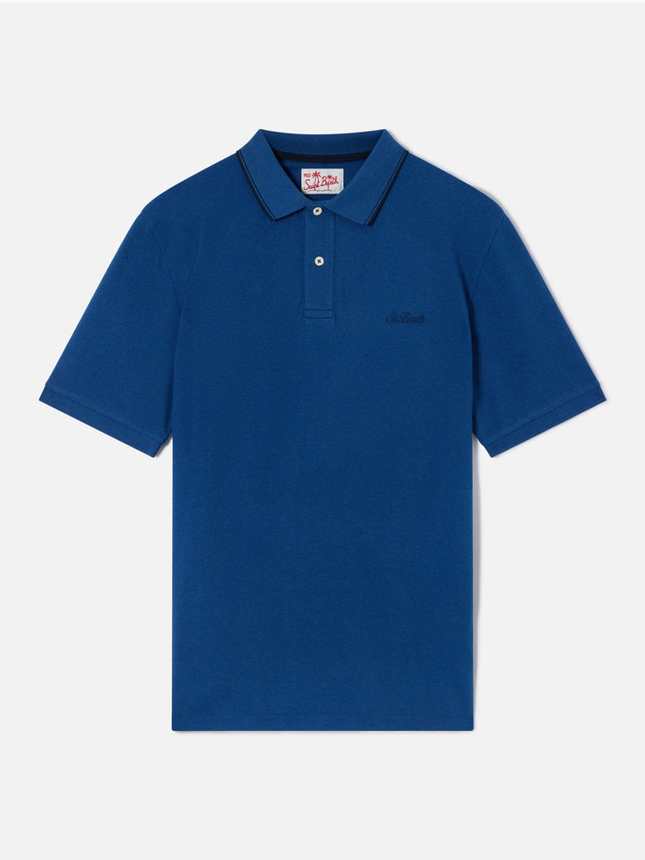 Herren-Poloshirt aus Baumwoll-Piqué in Jeansblau, Beverly Hills