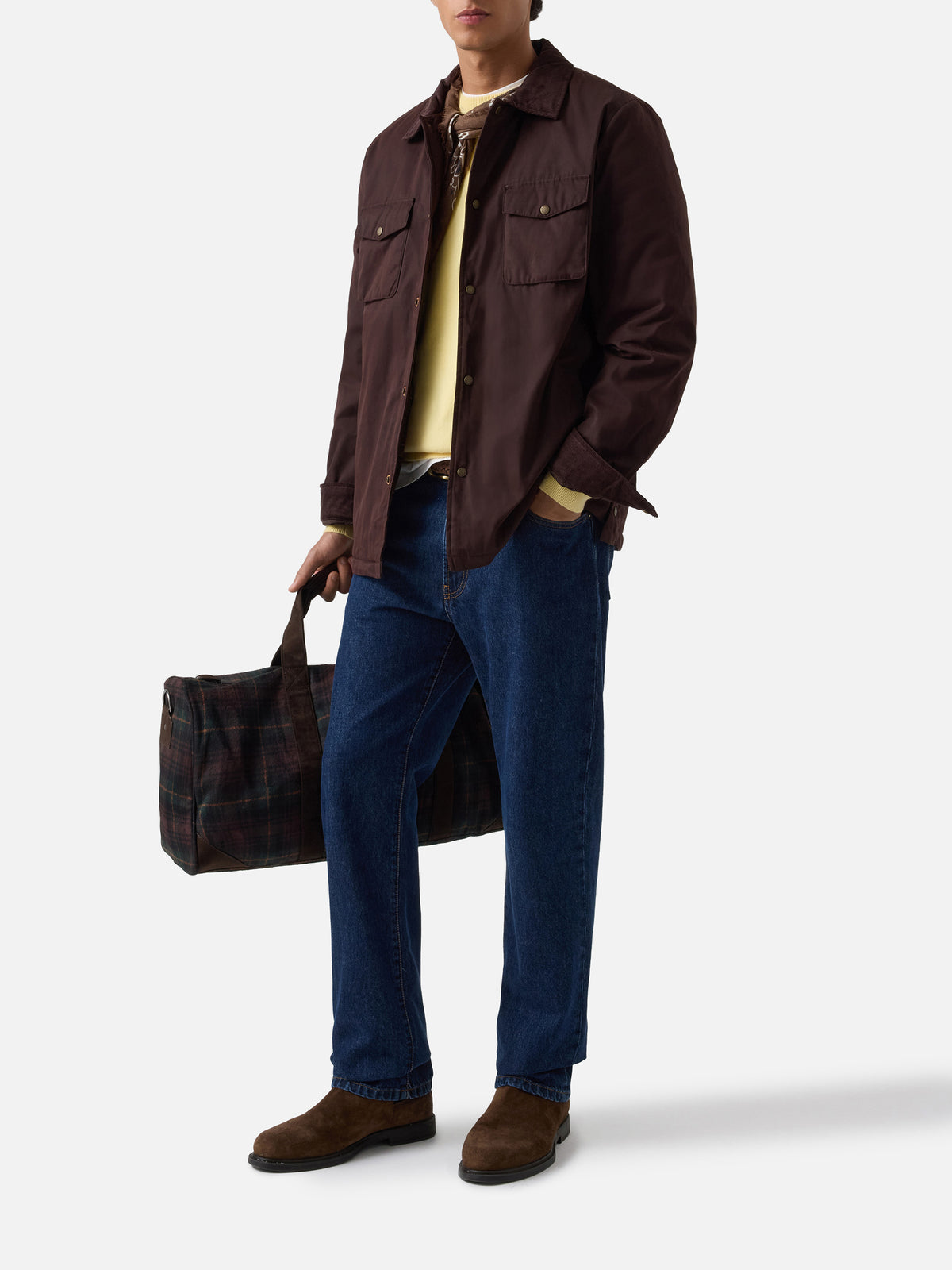 Overshirt Bexley marrone cerata con collo in velluto a costine