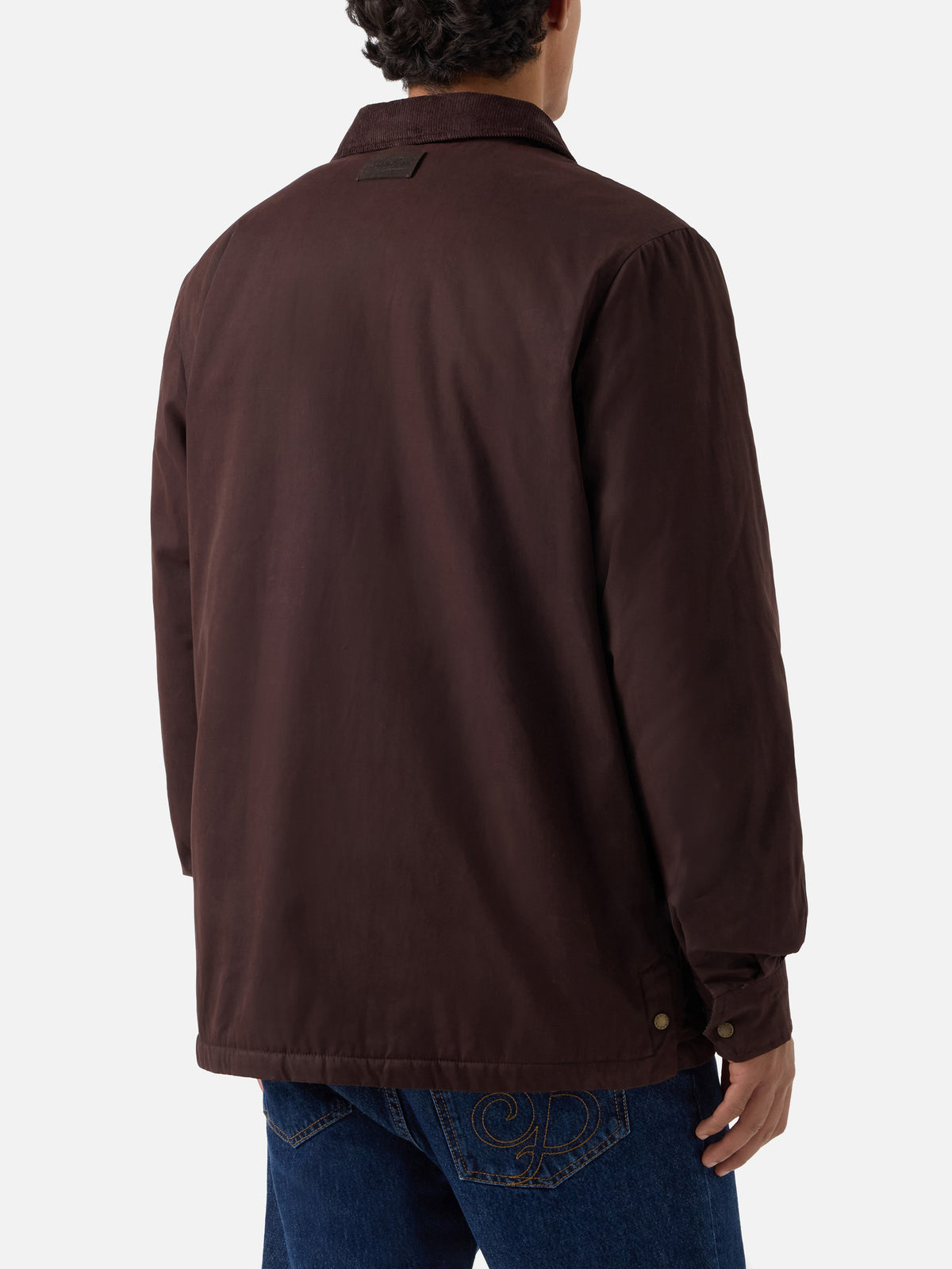 Overshirt Bexley marrone cerata con collo in velluto a costine