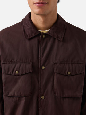 Overshirt Bexley marrone cerata con collo in velluto a costine