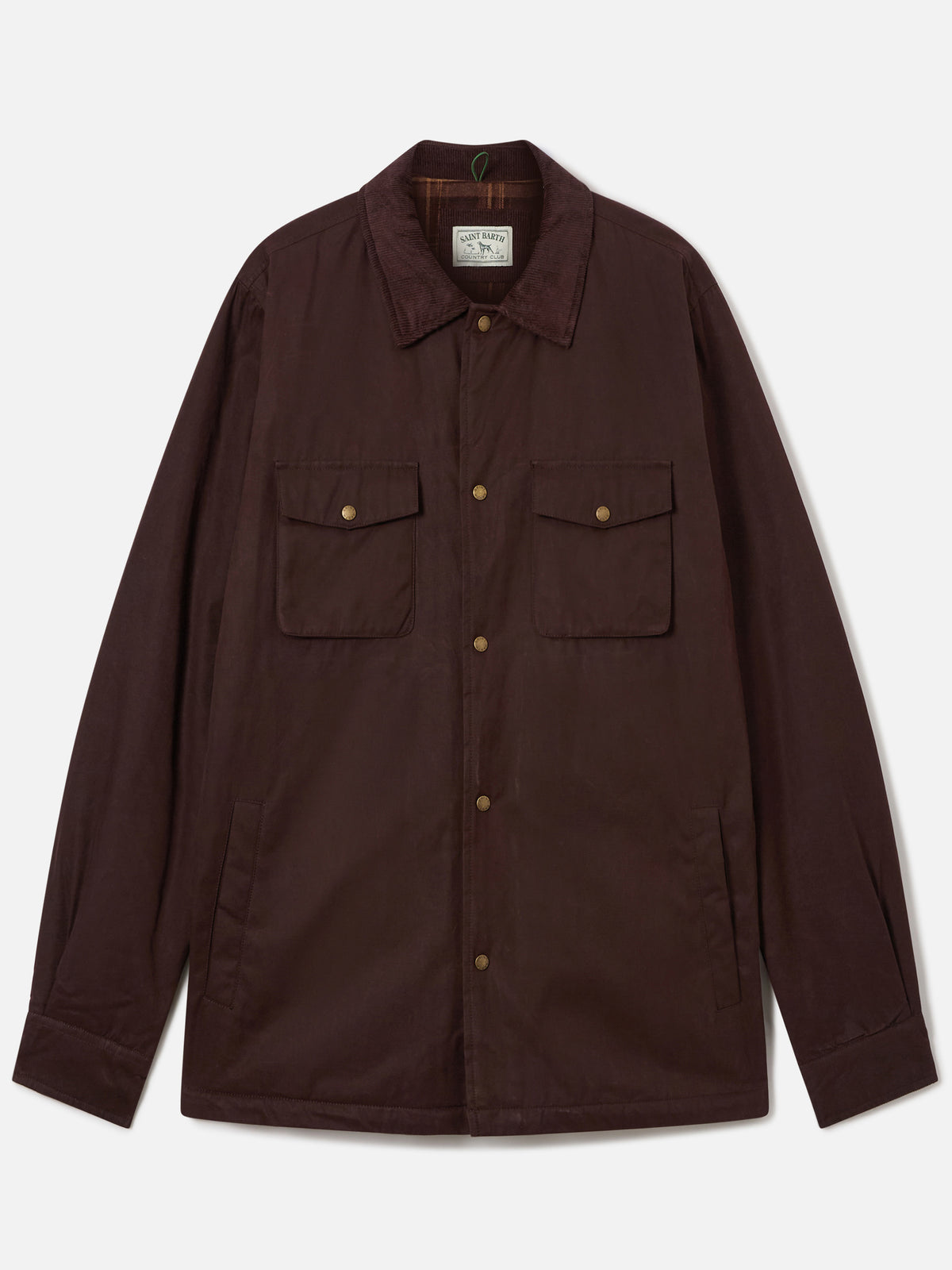 Overshirt Bexley marrone cerata con collo in velluto a costine