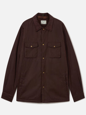 Overshirt Bexley marrone cerata con collo in velluto a costine