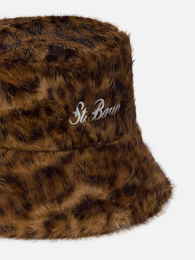 Bucket Hat Fur in leopard-print faux fur