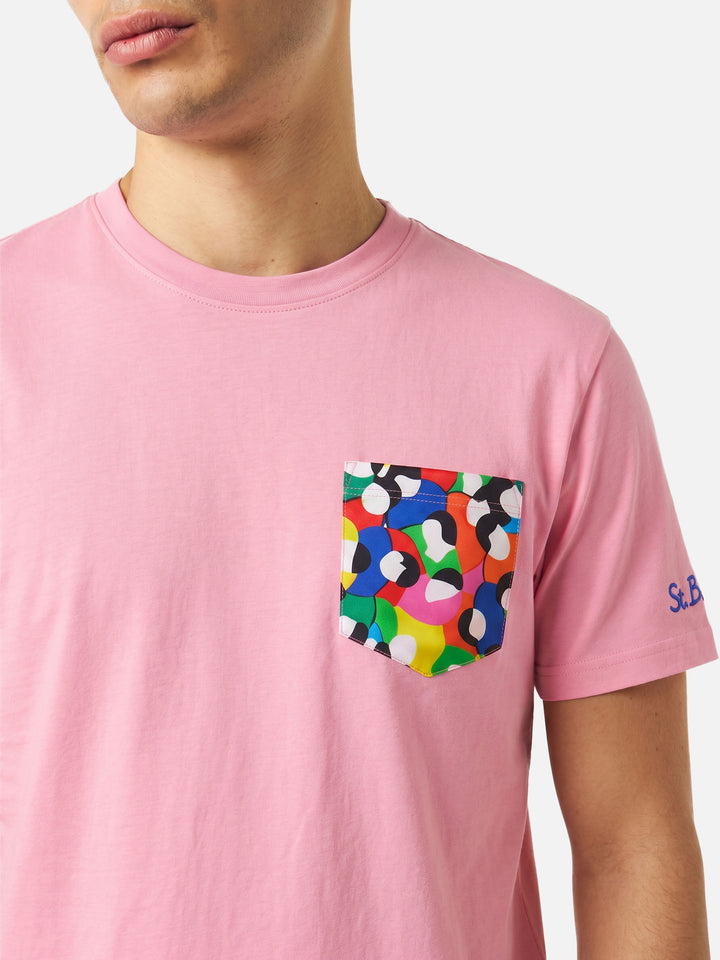 Pink Blanche t-shirt with multicolor printed pocket | Special Edition