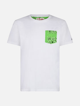 T-shirt en coton Blanche avec poche bandana verte 
