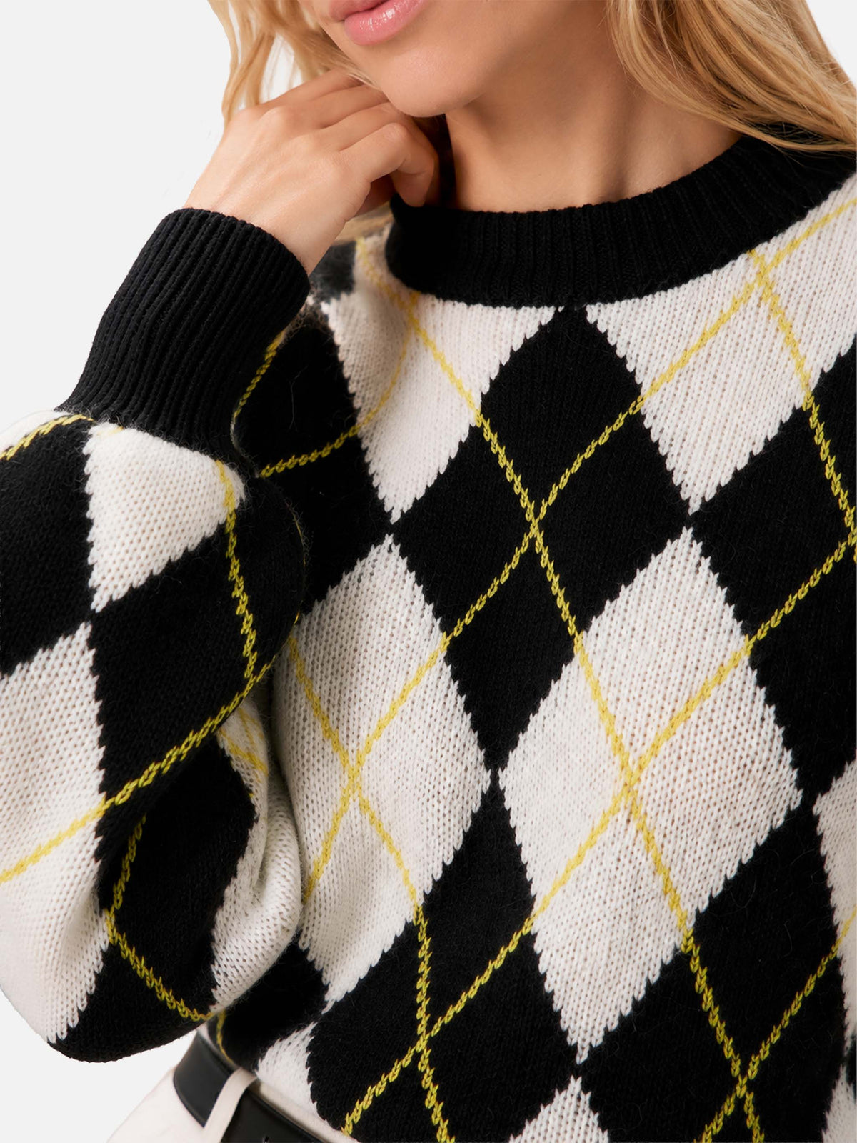 White and grey Bloom Soft argyle sweater