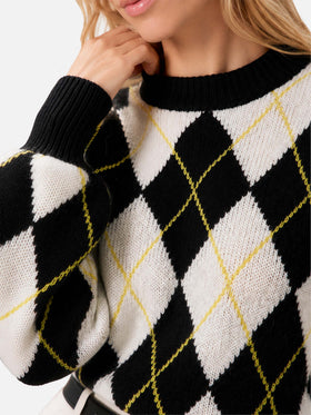White and grey Bloom Soft argyle sweater