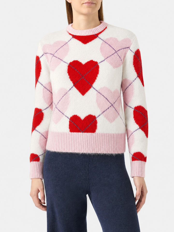 Maglione Bloom Soft in maglia con fantasia argyle e cuori