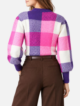 Bloom Soft sweater with check pattern and rhinestones