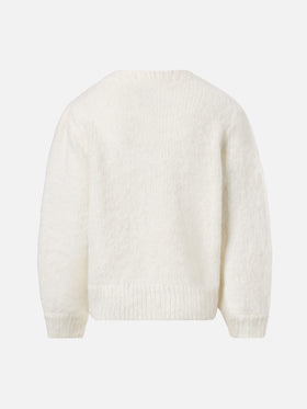 Maglione spazzolato Bloom Soft con applicazioni cuori all’uncinetto