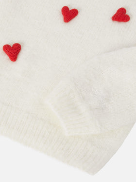 Maglione spazzolato Bloom Soft con applicazioni cuori all’uncinetto