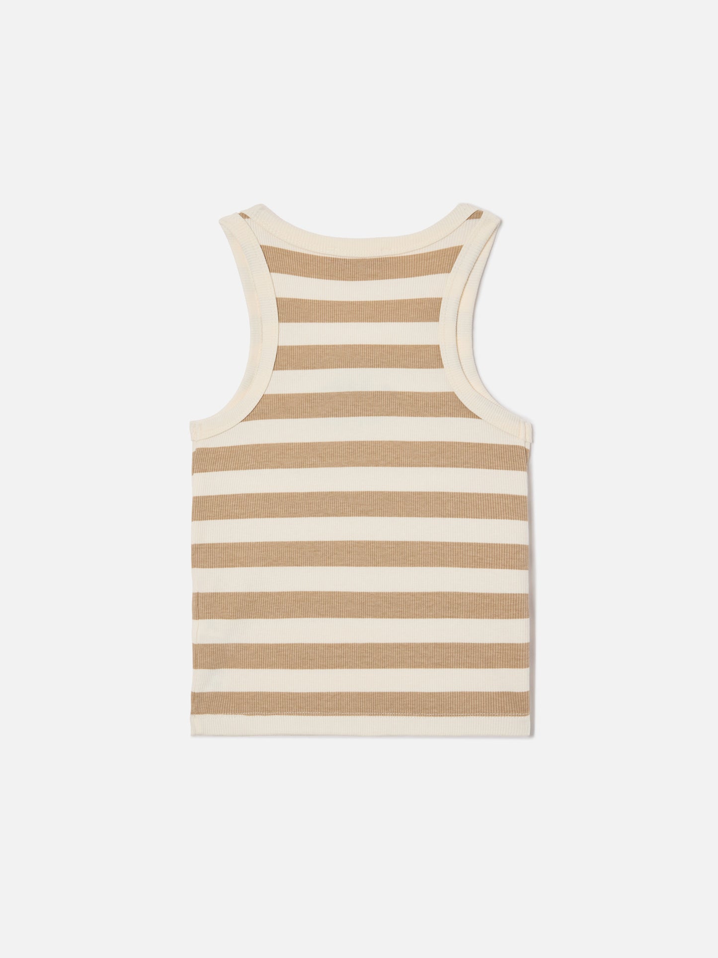 Camiseta de tirantes Blue Jr con rayas beige y blancas y logo bordado 