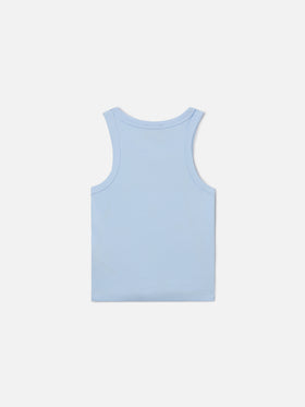 Blue Jr Tank-Top in light blue with St. Barth is sweet embroidery and strawberries