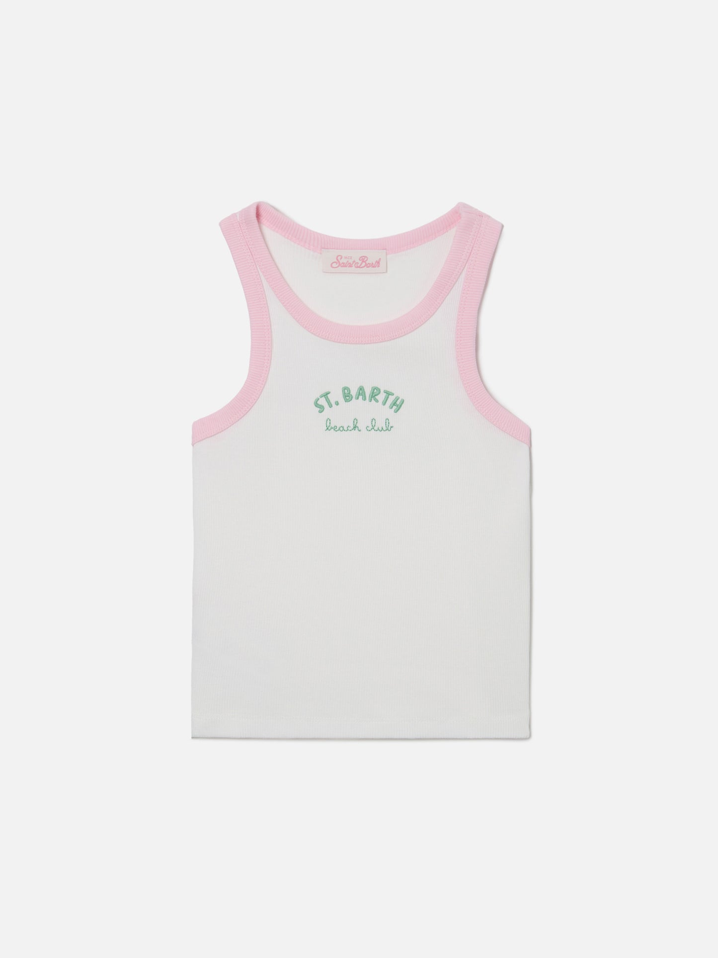 Débardeur Blue Jr blanc avec logo brodé et finitions roses 
