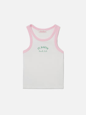 Débardeur Blue Jr blanc avec logo brodé et finitions roses 