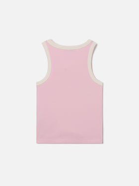 Camiseta de tirantes Blue Jr en rosa con logo bordado y ribetes color crema 