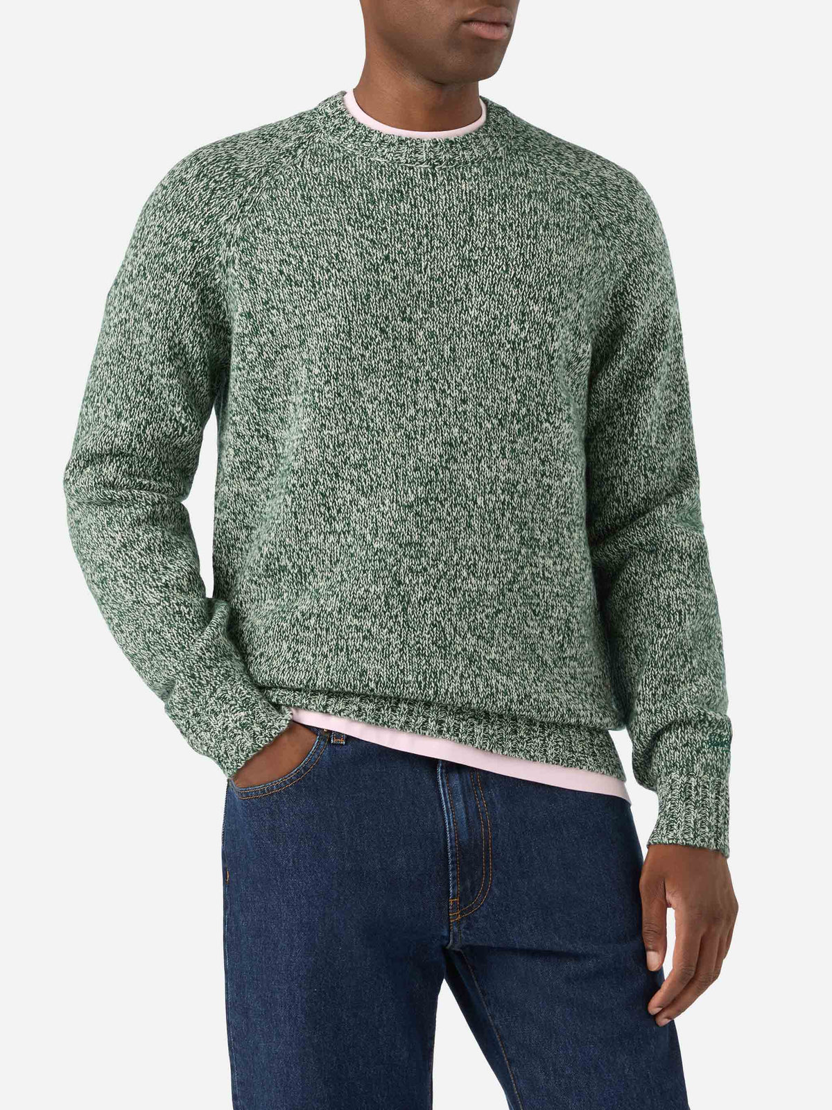 Jersey de cuello redondo Green Blunt en lana con punto mouliné 