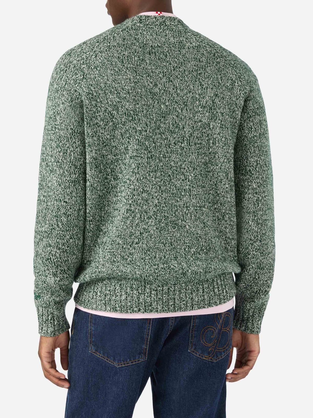Jersey de cuello redondo Green Blunt en lana con punto mouliné 