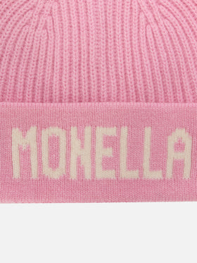 Gorro beanie Benjie rosa con lettering Monella 