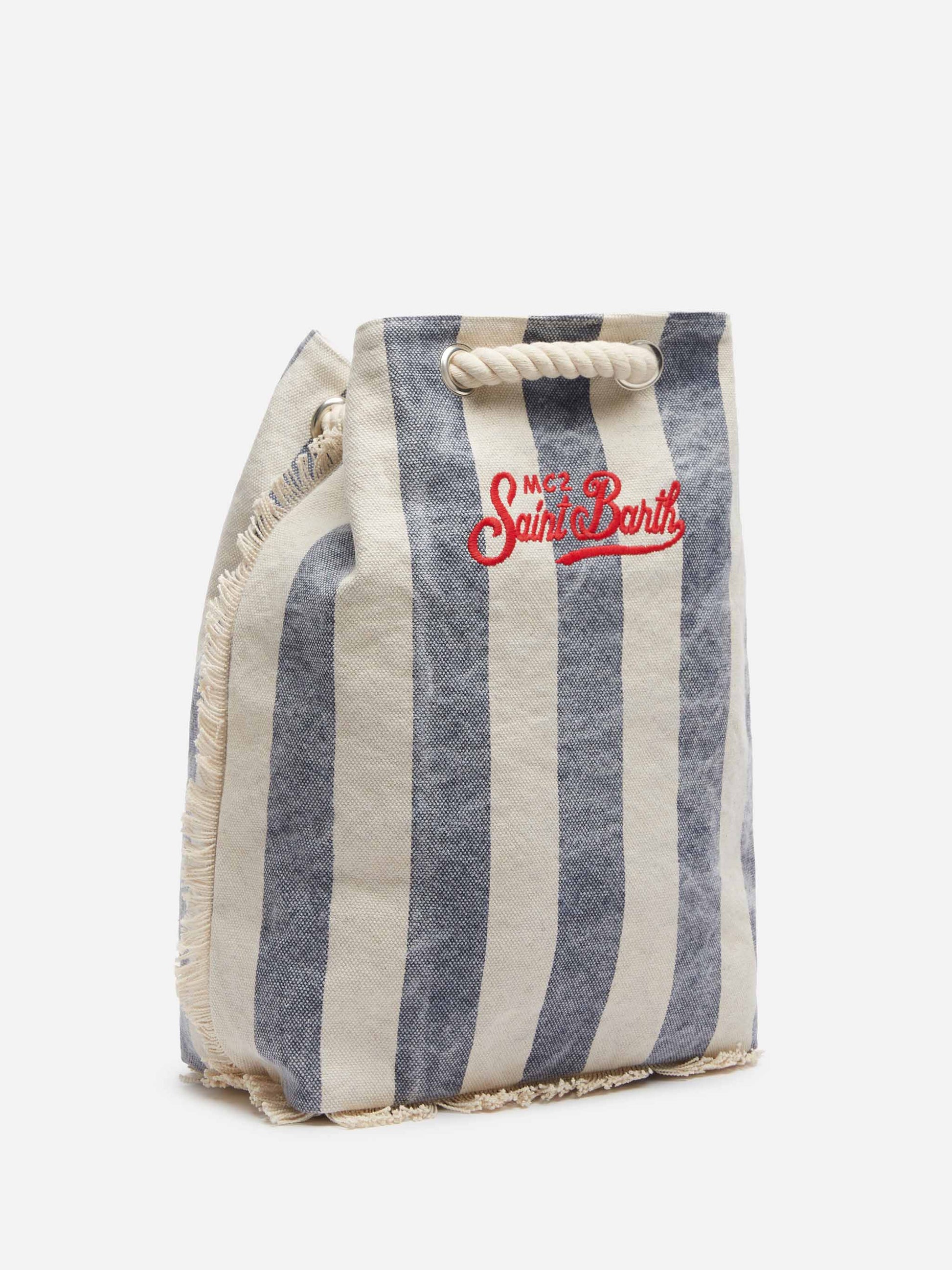 Boat canvas backpack with white and blue striped print - MC2 Saint Barth