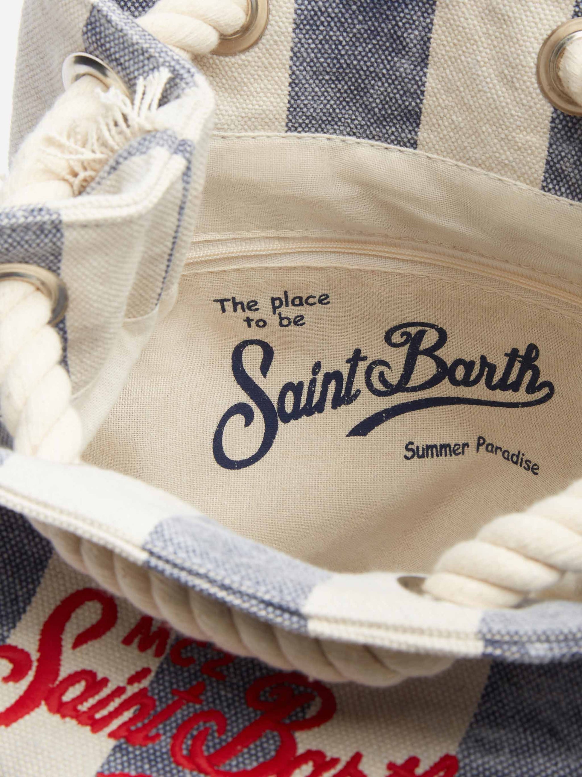 Boat canvas backpack with white and blue striped print - MC2 Saint Barth