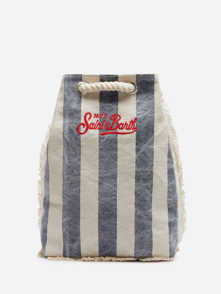 Boat canvas backpack with white and blue striped print - MC2 Saint Barth