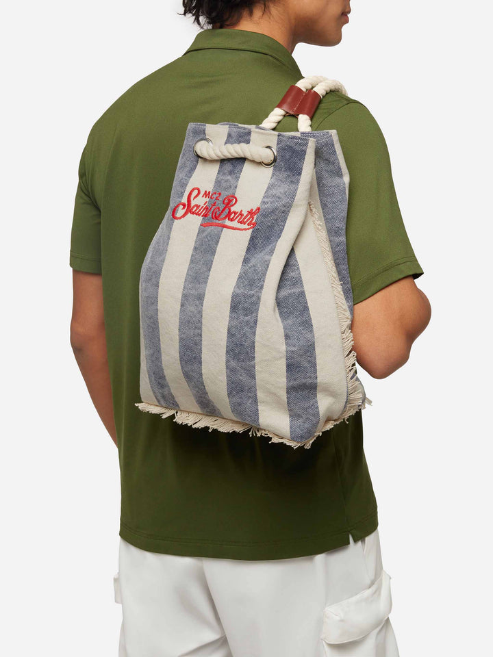 Boat canvas backpack with white and blue striped print - MC2 Saint Barth