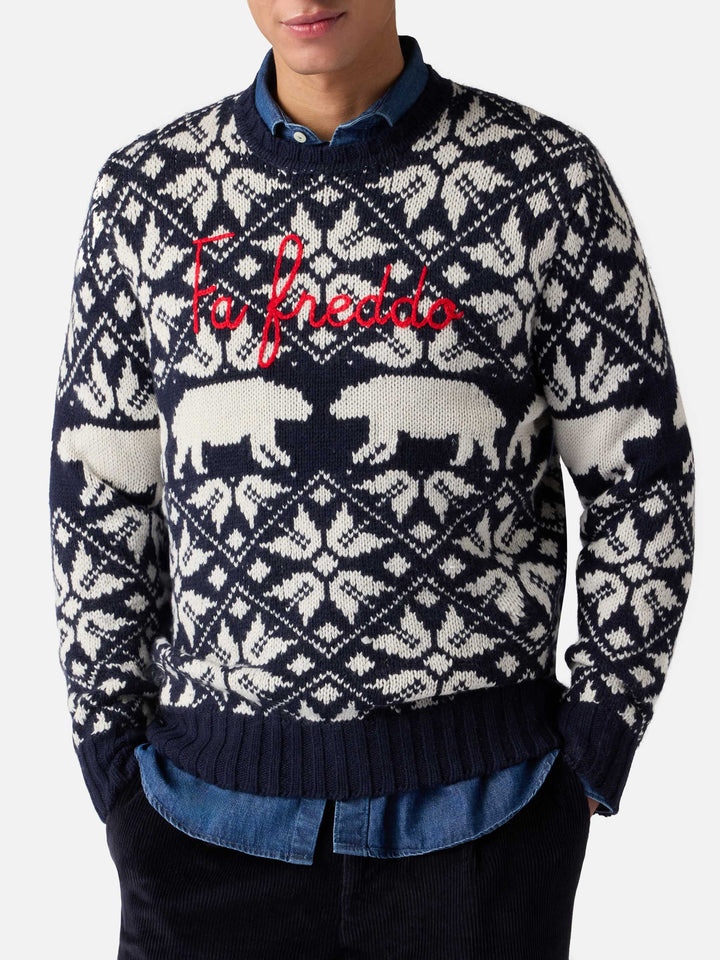 Man  sweater Bombardino with norwegian jacquard and Fa Freddo embroidery