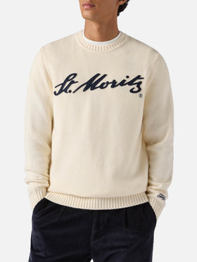 White Bombardino Light sweater with St. Moritz jacquard | ST. MORITZ TOP OF THE WORLD SPECIAL EDITION