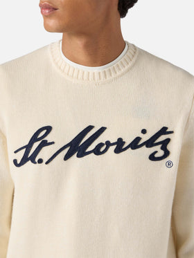 White Bombardino Light sweater with St. Moritz jacquard | ST. MORITZ TOP OF THE WORLD SPECIAL EDITION