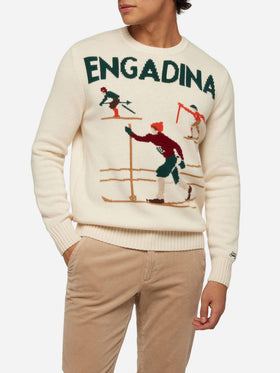 White sweater Bombardino Light with Engadina skiers jacquard - MC2 Saint Barth