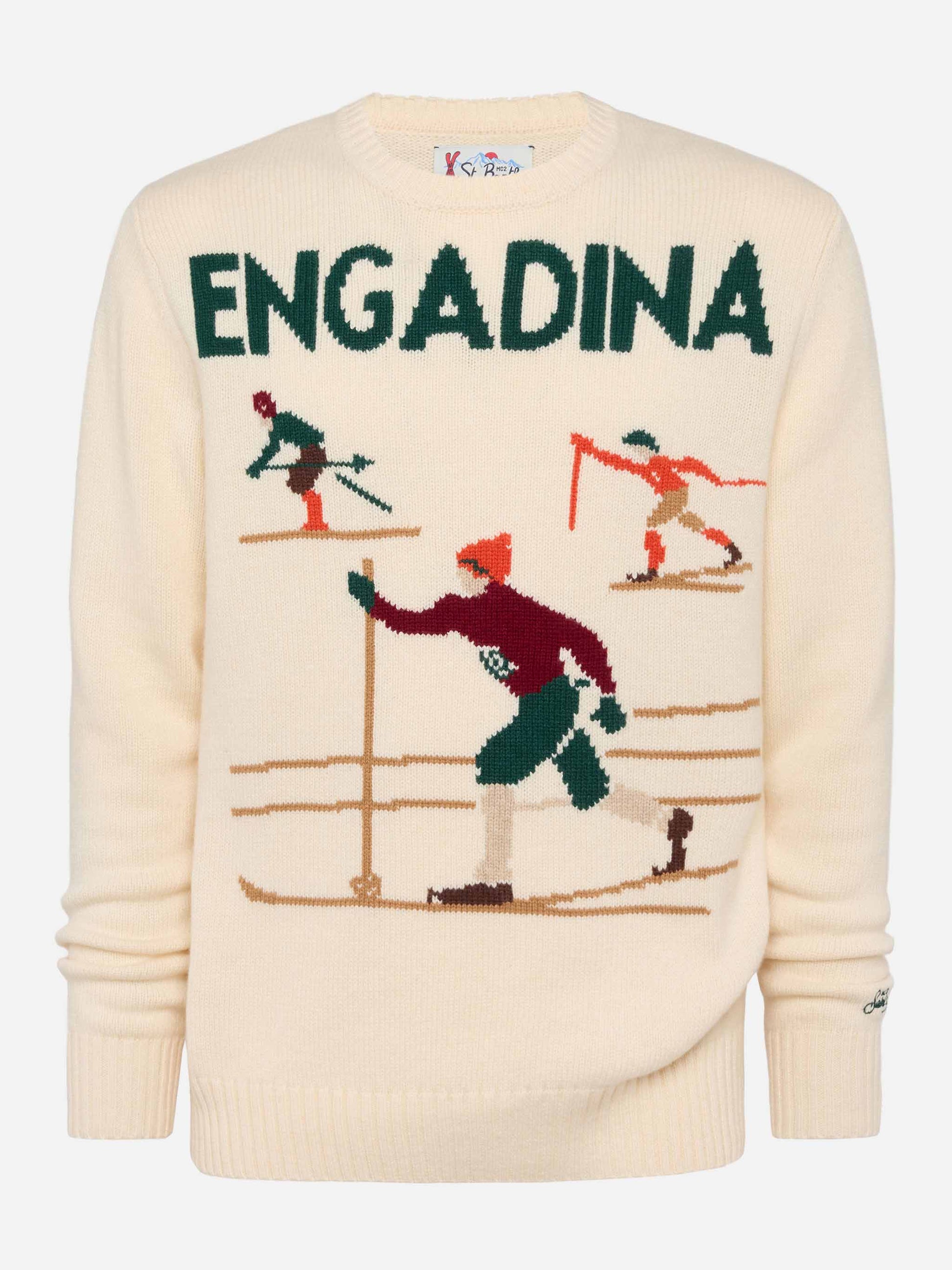 White sweater Bombardino Light with Engadina skiers jacquard - MC2 Saint Barth