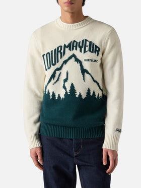 Weißer Bombardino Light Pullover mit Courmayeur Jacquardmuster | COURMAYEUR SPECIAL EDITION