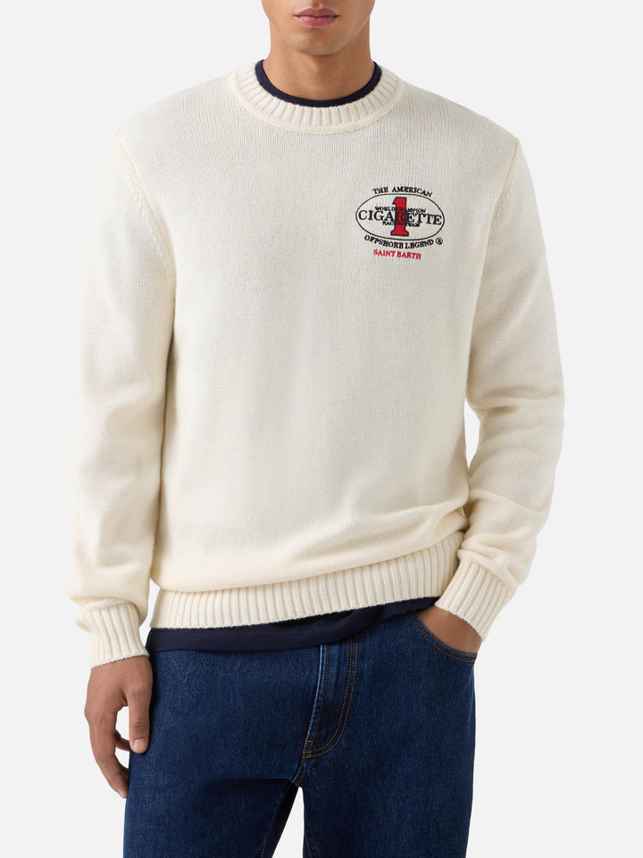 Cream Bombardino Light crewneck knit with back Cigarette embroidery | Special edition