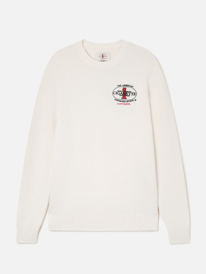 Cream Bombardino Light crewneck knit with back Cigarette embroidery | Special edition