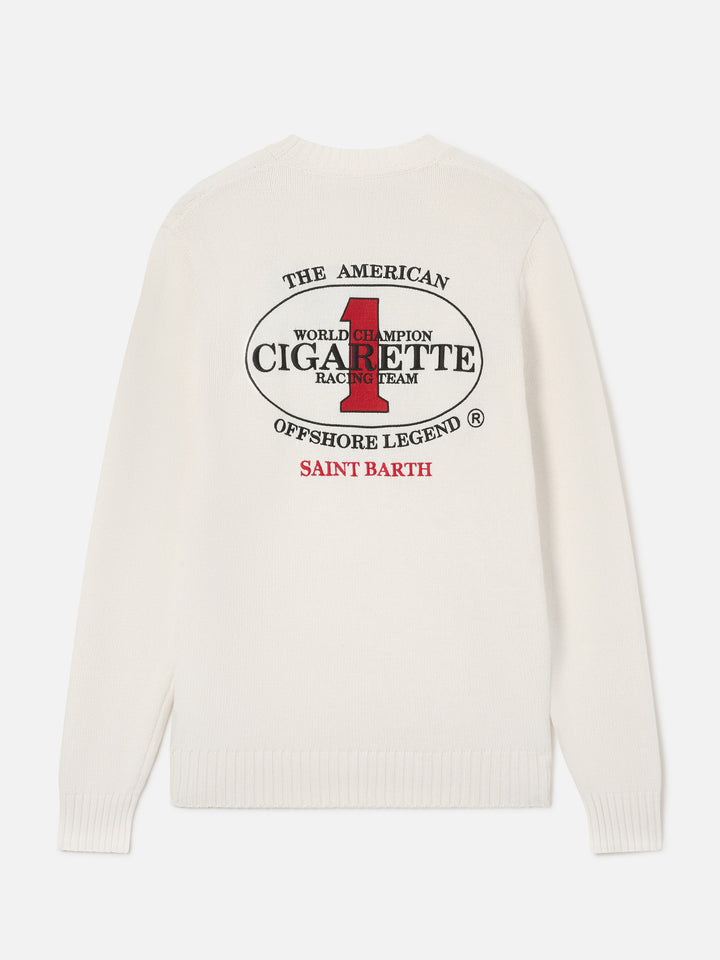 Cream Bombardino Light crewneck knit with back Cigarette embroidery | Special edition