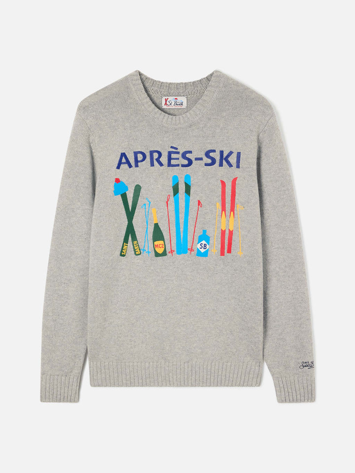 Jersey ligero gris de cuello redondo Bombardino con intarsia y bordado Après Ski 