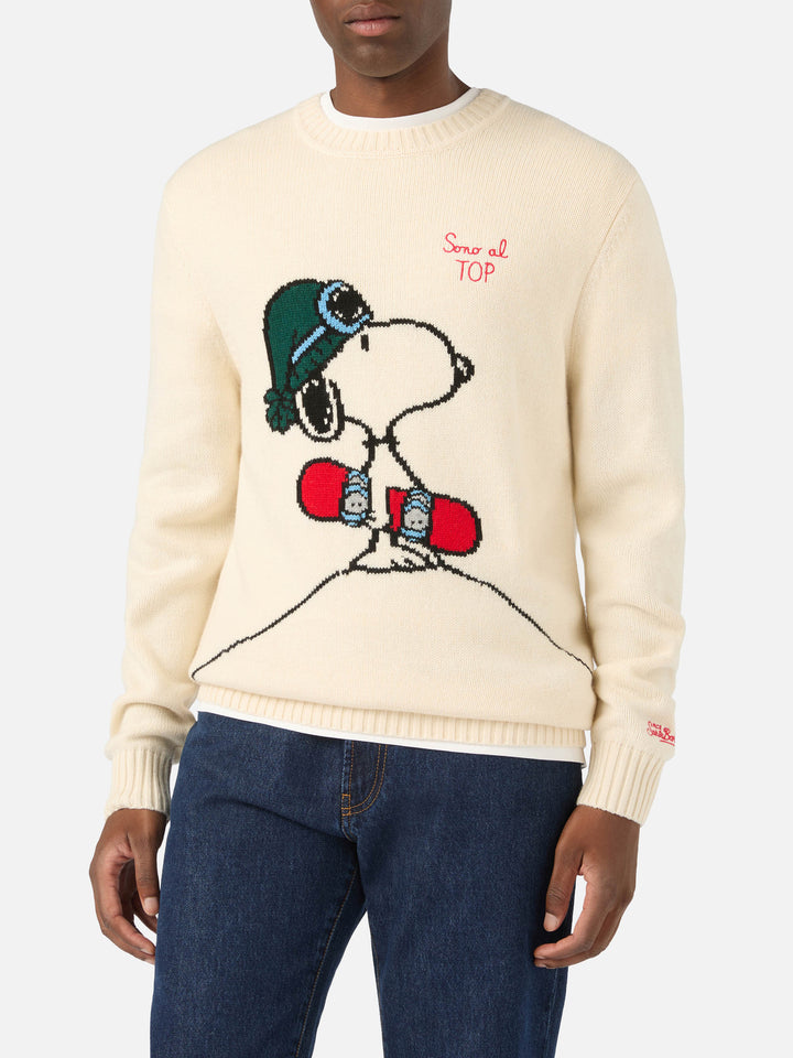 Punto de cuello redondo Light color crema Bombardino con intarsia y bordado de Snoopy | Special edition 