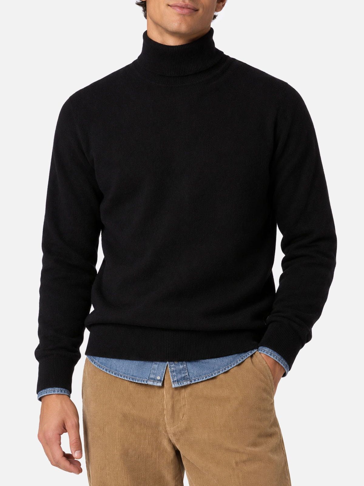 Jersey de cuello alto Bond en mezcla de cachemira negra 