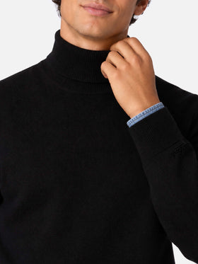 Jersey de cuello alto Bond en mezcla de cachemira negra 