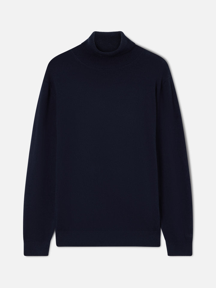 Jersey de cuello alto en mezcla de lana merino y cachemira Navy blue Bond 