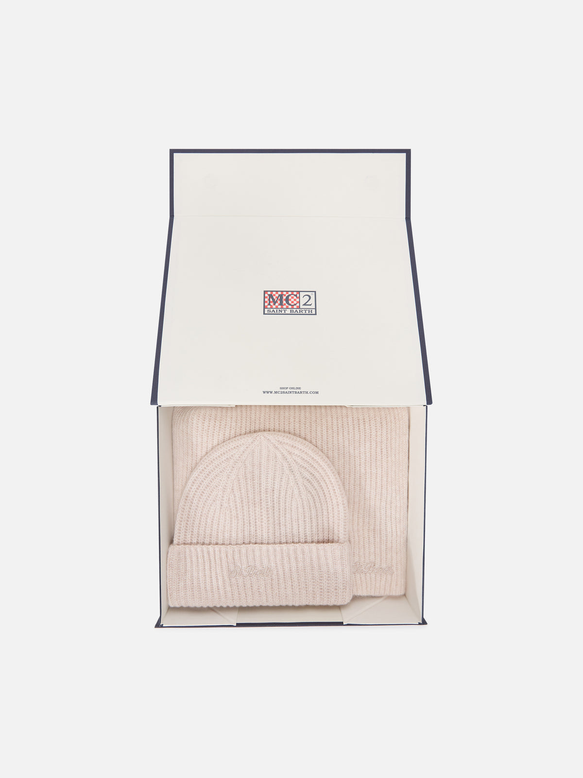Ensemble bonnet et écharpe en cachemire beige 