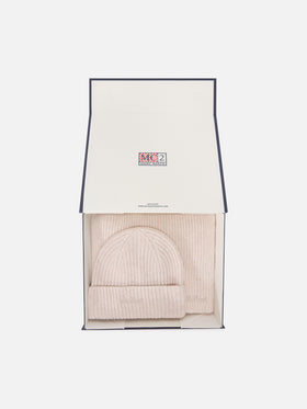 Ensemble bonnet et écharpe en cachemire beige 
