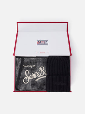 Set de Pochette con motivo de espiga y gorro negro 