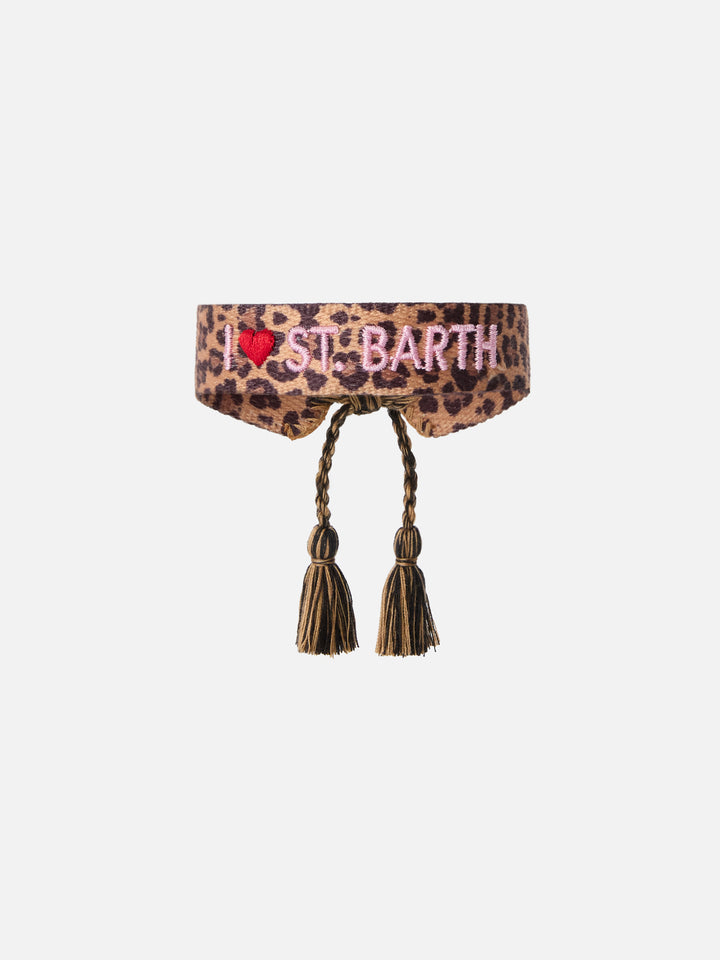Fabric bracelet with leopard print and embroidery