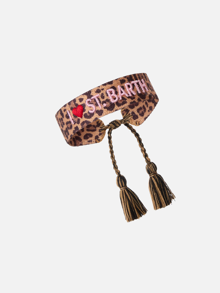 Fabric bracelet with leopard print and embroidery