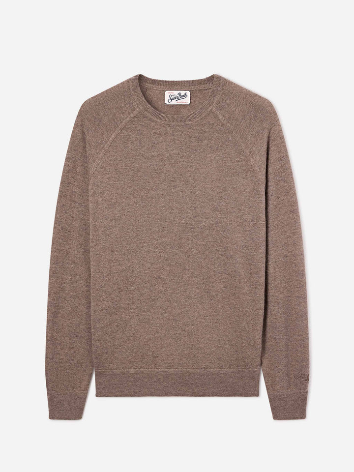 Jersey de cuello redondo en mezcla de lana merino y cachemira Bricklane beige 