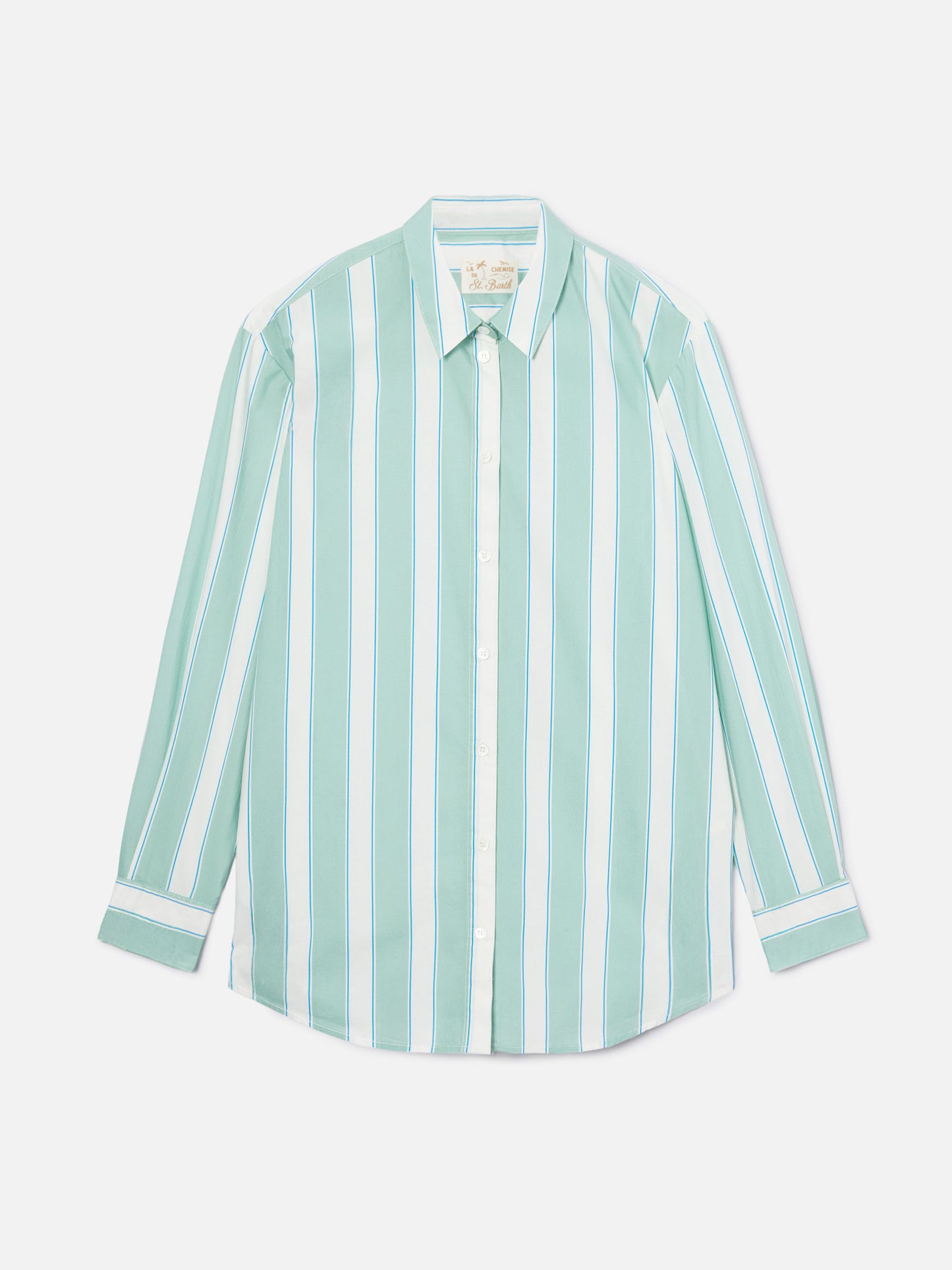 Brigitte cotton shirt with green stripes and Sport Club embroidery