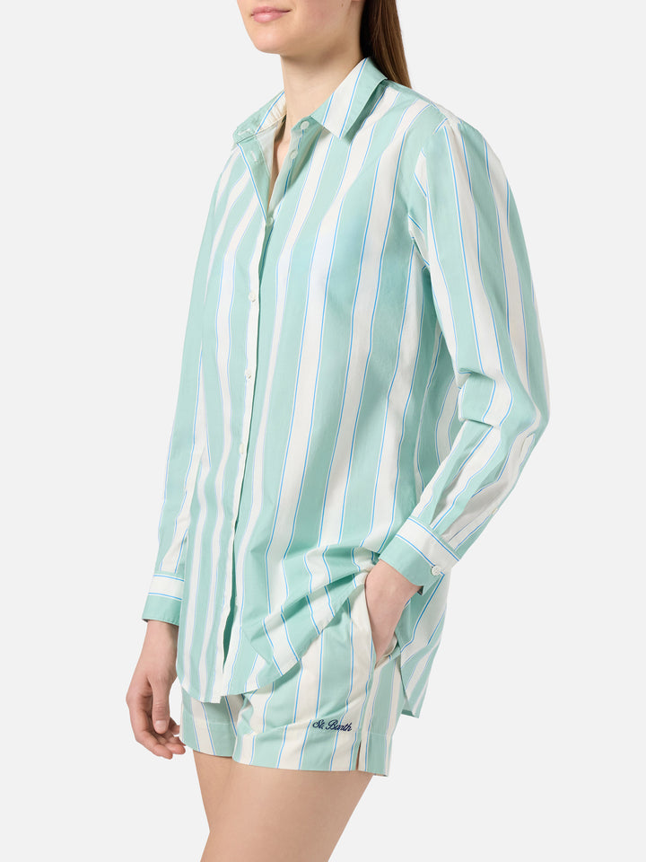 Brigitte cotton shirt with green stripes and Sport Club embroidery