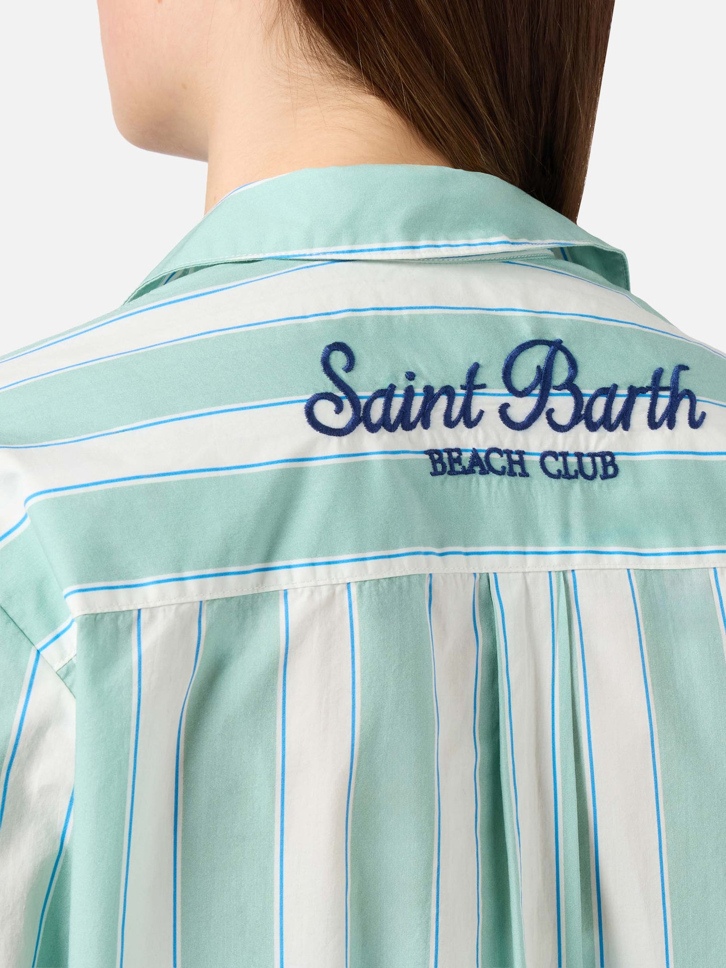 Brigitte cotton shirt with green stripes and Sport Club embroidery